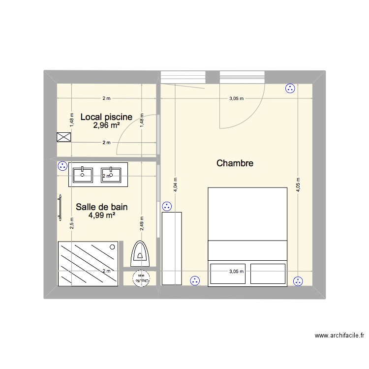 Dependance. Plan de 3 pièces et 20 m2