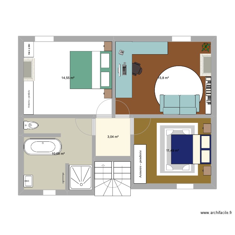 ETAGE 1. Plan de 5 pièces et 56 m2