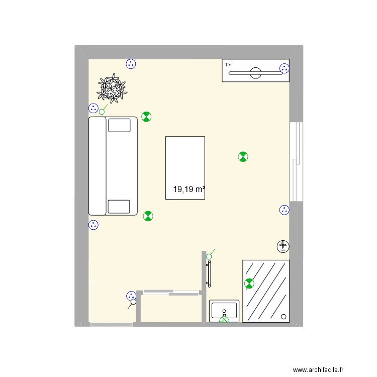 Rodolphe. Plan de 1 pièce et 19 m2