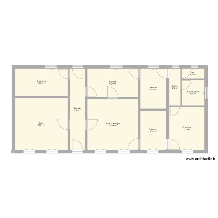 MODIF. Plan de 11 pièces et 105 m2