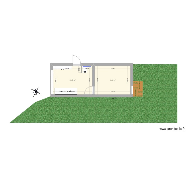 studio . Plan de 2 pièces et 23 m2