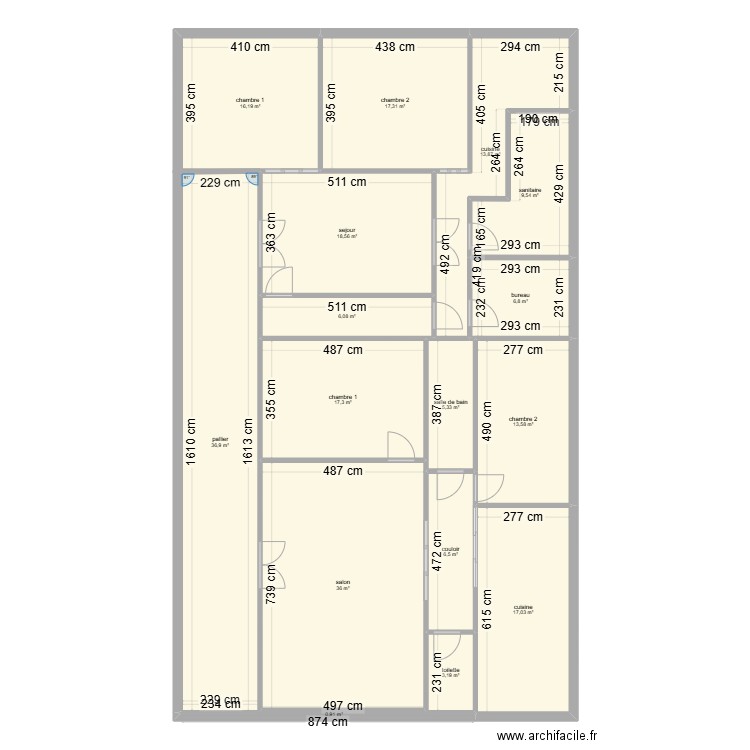 projet villeneuve. Plan de 16 pièces et 225 m2