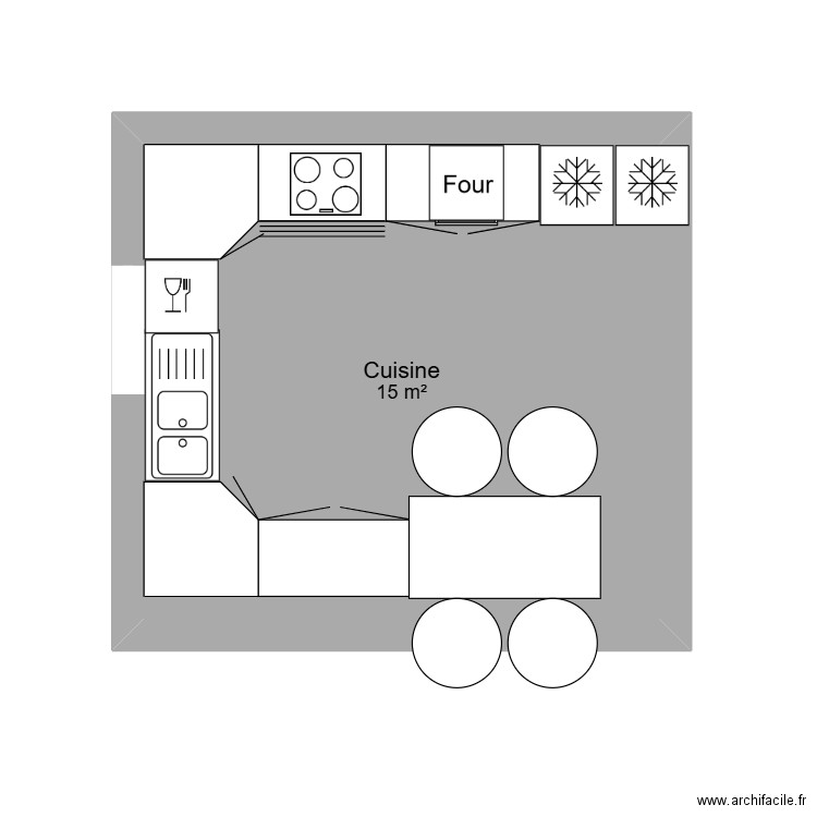 futur cuisine. Plan de 1 pièce et 15 m2