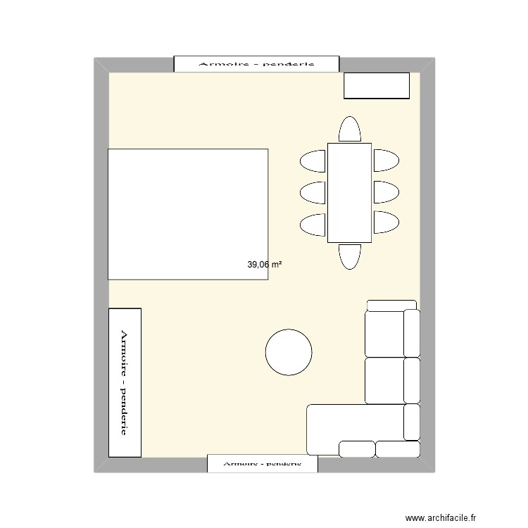 Pièce à vivre. Plan de 1 pièce et 39 m2