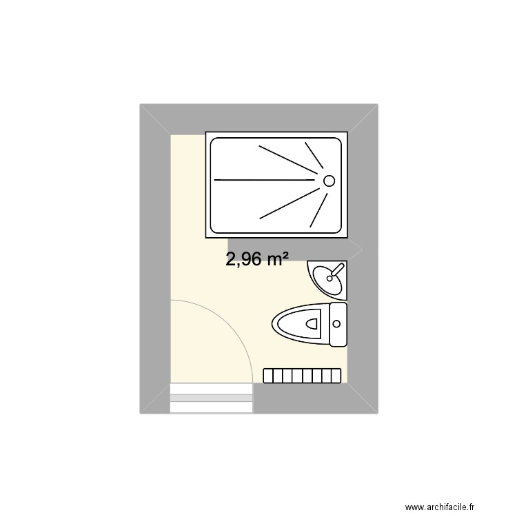 sdb bas mardelles. Plan de 1 pièce et 3 m2