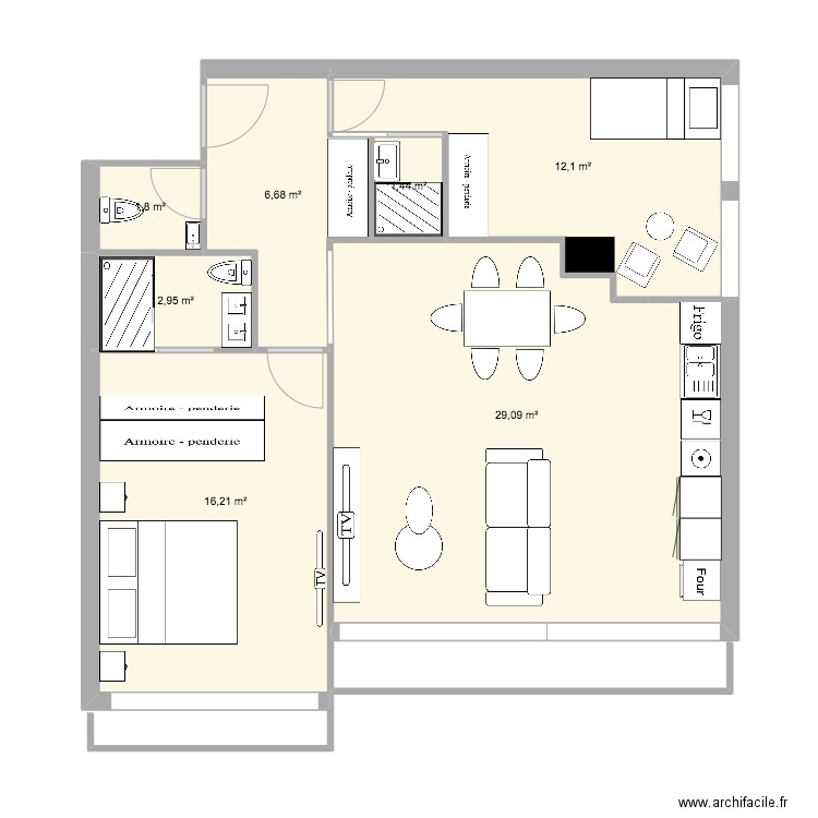 Bauchat V1. Plan de 7 pièces et 70 m2