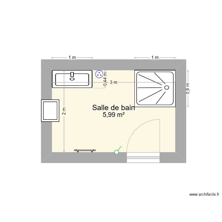 SALLE DE BAIN. Plan de 1 pièce et 6 m2