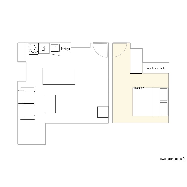 appart adrien. Plan de 1 pièce et 12 m2