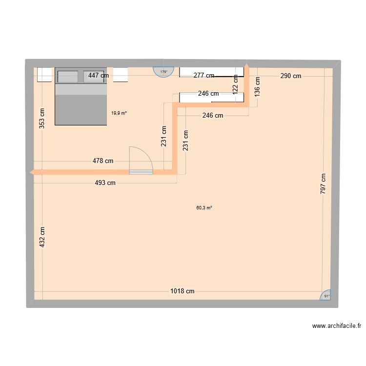 Appartement. Plan de 2 pièces et 80 m2