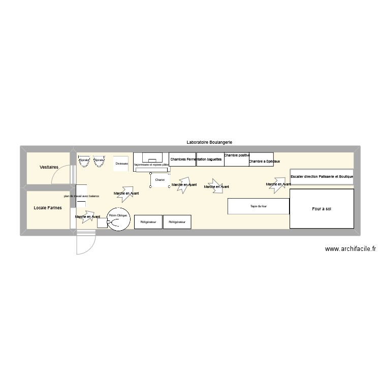 Laboratoire Boulangerie. Plan de 4 pièces et 46 m2