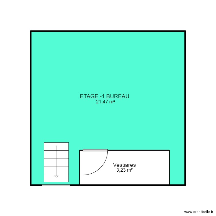 Vestiares. Plan de 2 pièces et 25 m2