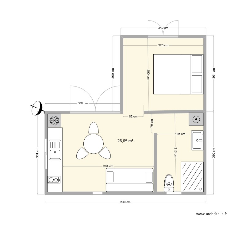 plans annex. Plan de 1 pièce et 29 m2