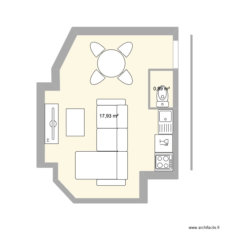 Chabrol. Plan de 2 pièces et 19 m2