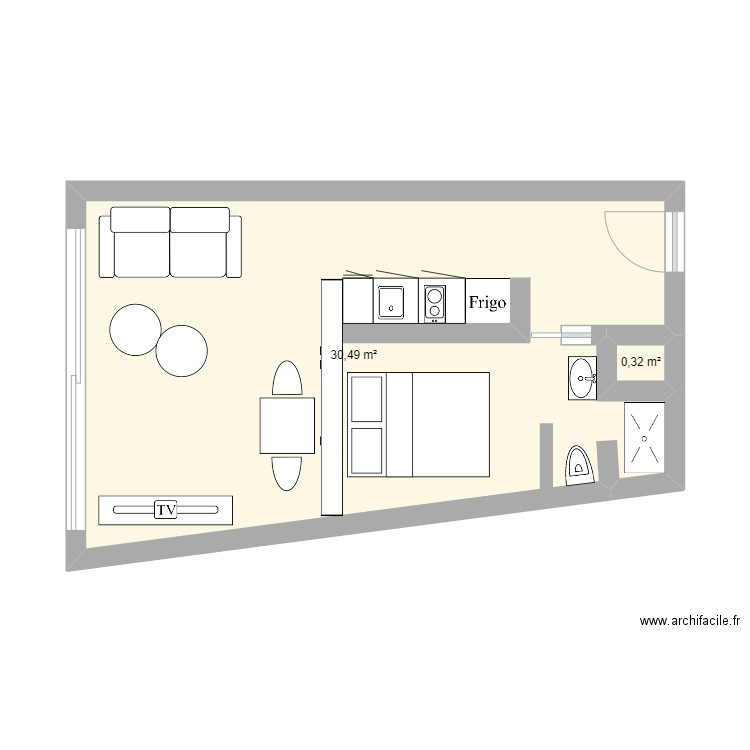 MONT BORON. Plan de 2 pièces et 31 m2