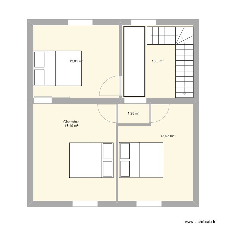 premier étage avant. Plan de 5 pièces et 55 m2