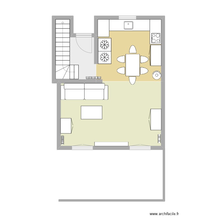 Bas. Plan de 3 pièces et 40 m2