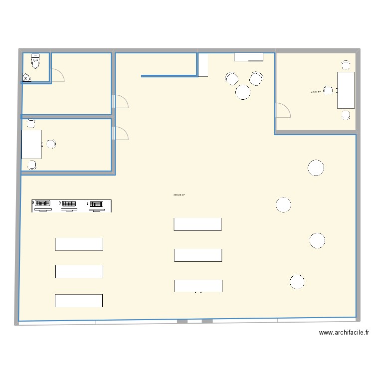 Magasin Acuitis. Plan de 2 pièces et 330 m2