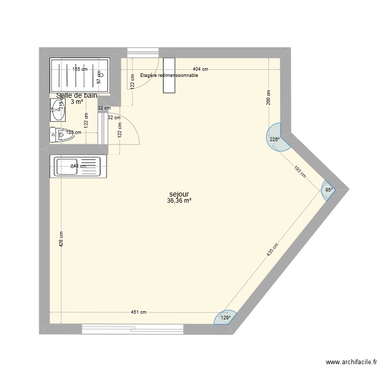 Plan quetigny. Plan de 2 pièces et 39 m2