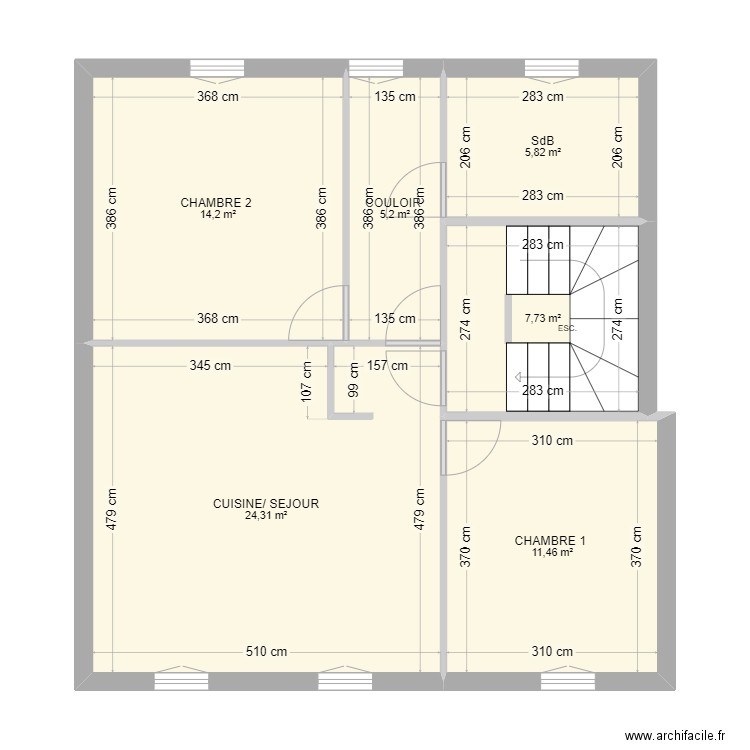 PAGES R+2. Plan de 6 pièces et 69 m2