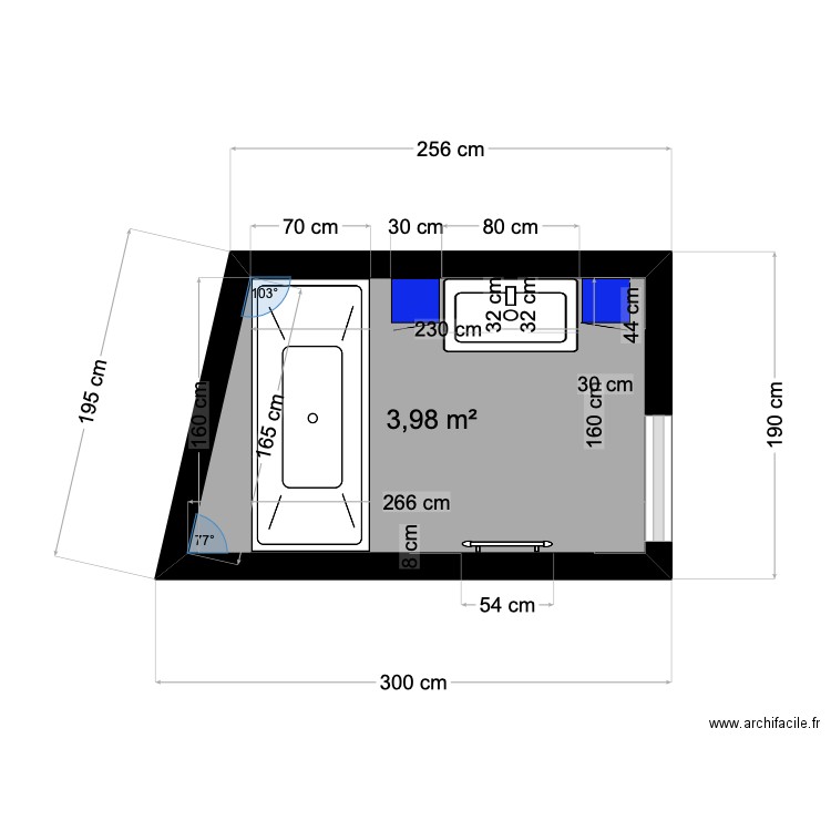 salle de bain . Plan de 1 pièce et 4 m2