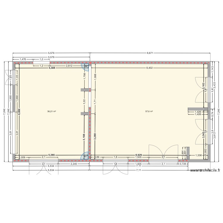 GERME BLE. Plan de 2 pièces et 94 m2