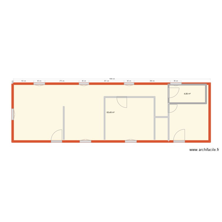 DAMPIERRE RDC V1. Plan de 2 pièces et 73 m2