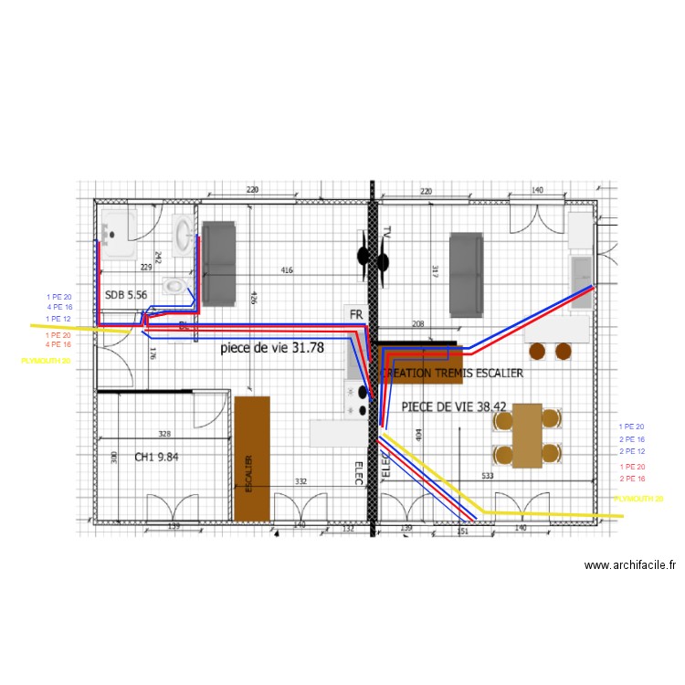 PLAN RC PLOMBERIE PE. Plan de 0 pièce et 0 m2