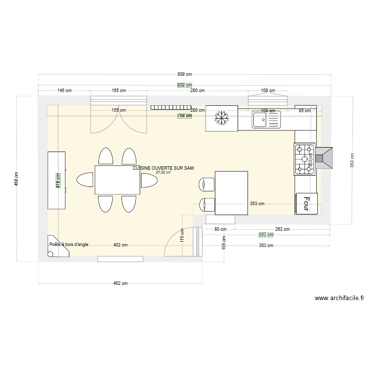 CUISINE VIERGE 3. Plan de 1 pièce et 28 m2