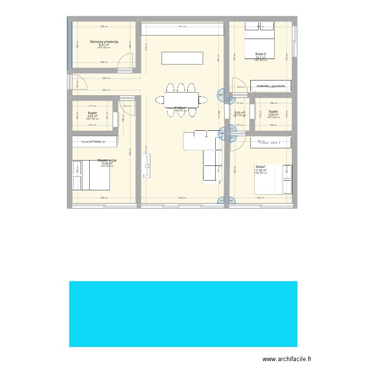 prvi sprat. Plan de 8 pièces et 103 m2