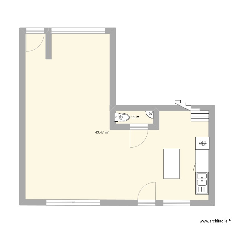 maison. Plan de 2 pièces et 44 m2