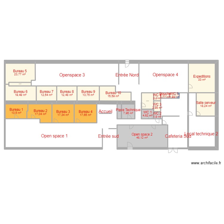 Nom des Salles. Plan de 23 pièces et 299 m2