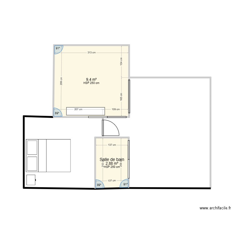 Appartement de Brianne PLAN cuisine et salle de B REVUES. Plan de 2 pièces et 12 m2