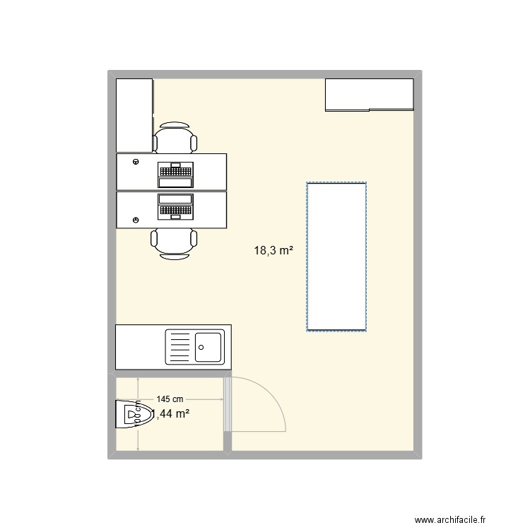 bureau. Plan de 2 pièces et 20 m2