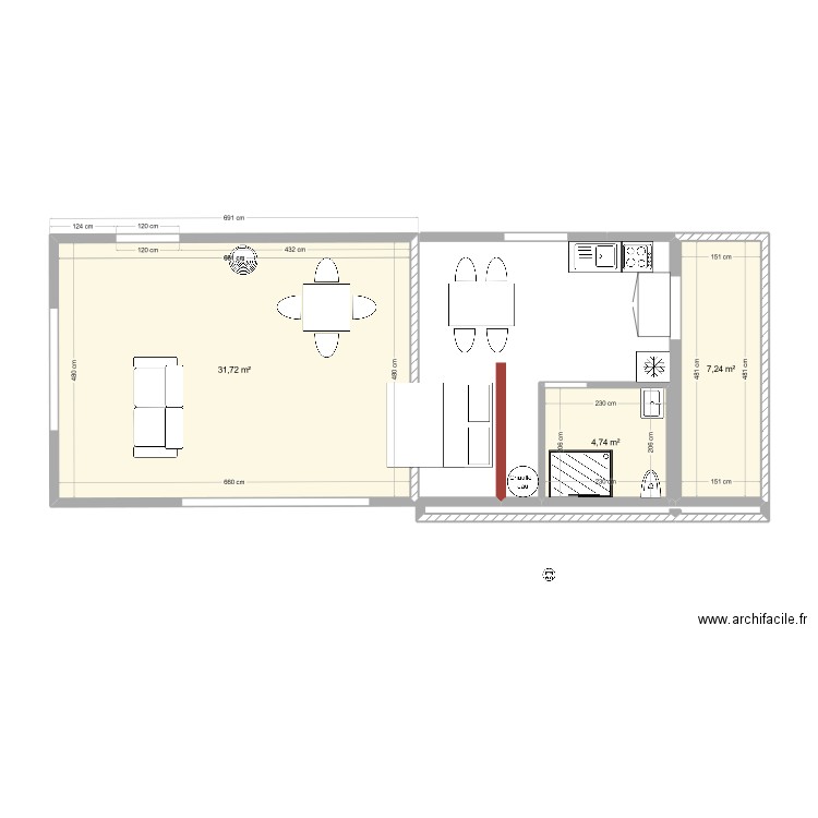 Plan 1. Plan de 3 pièces et 44 m2