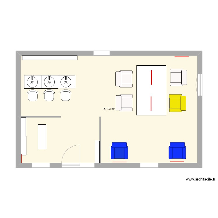 salon. Plan de 1 pièce et 57 m2