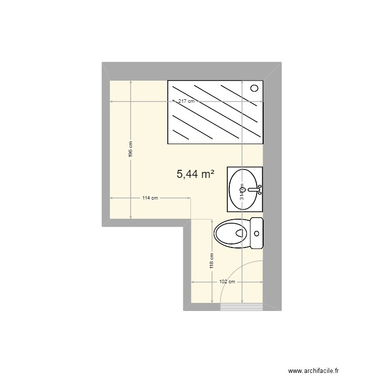 SDB01. Plan de 1 pièce et 5 m2