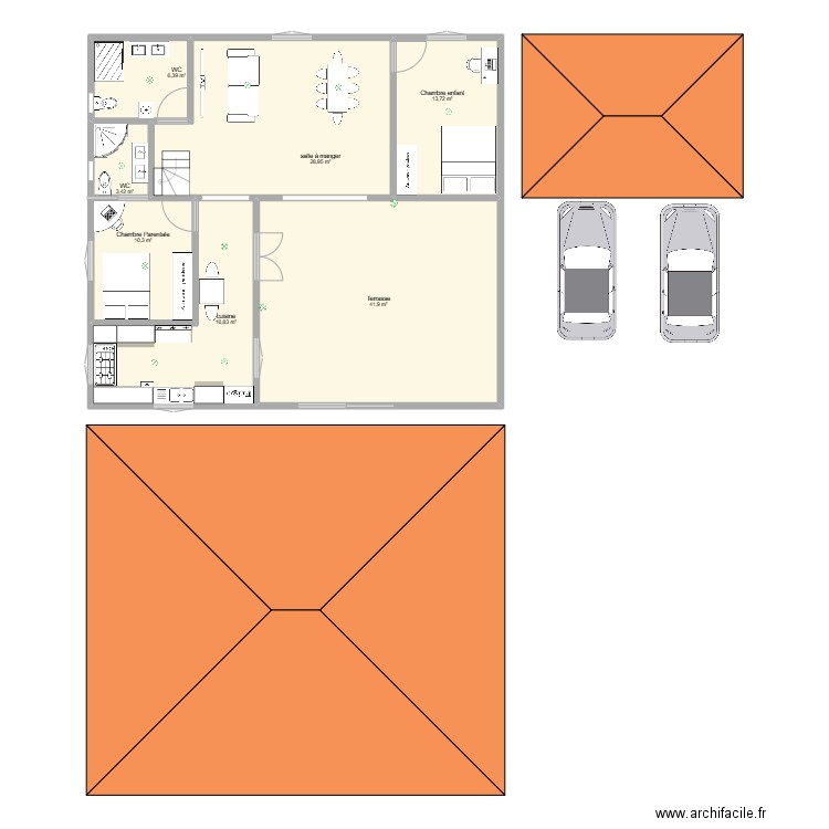 Maison F3. Plan de 7 pièces et 122 m2