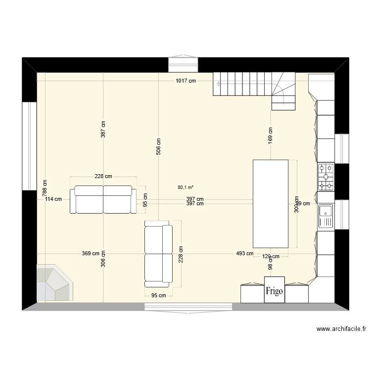 chai 3. Plan de 1 pièce et 80 m2