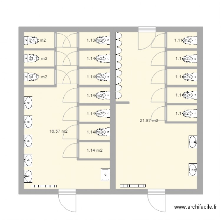 sanitaires cours format 21. Plan de 0 pièce et 0 m2