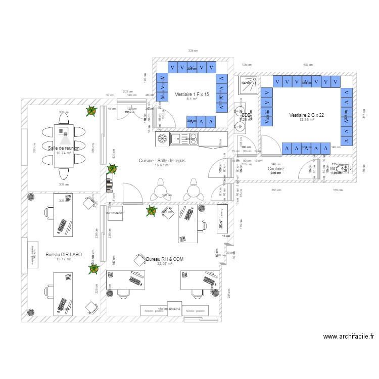 Bureau lab 1 et Vestiaires HF v4.2. Plan de 0 pièce et 0 m2