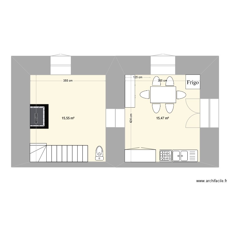 Rdc Angelise. Plan de 2 pièces et 31 m2