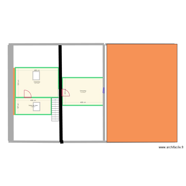 papy etage2. Plan de 3 pièces et 38 m2