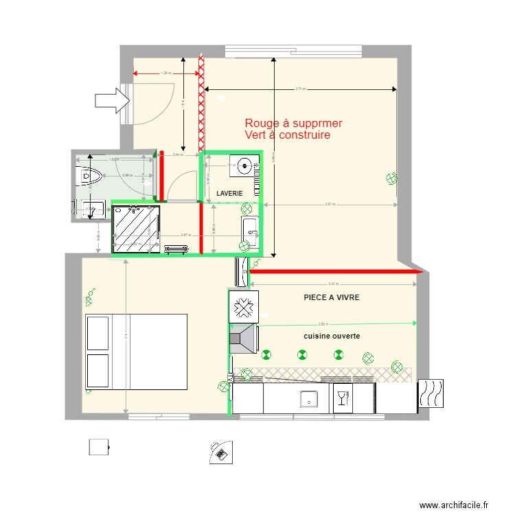 Démolition et Construction. Plan de 0 pièce et 0 m2