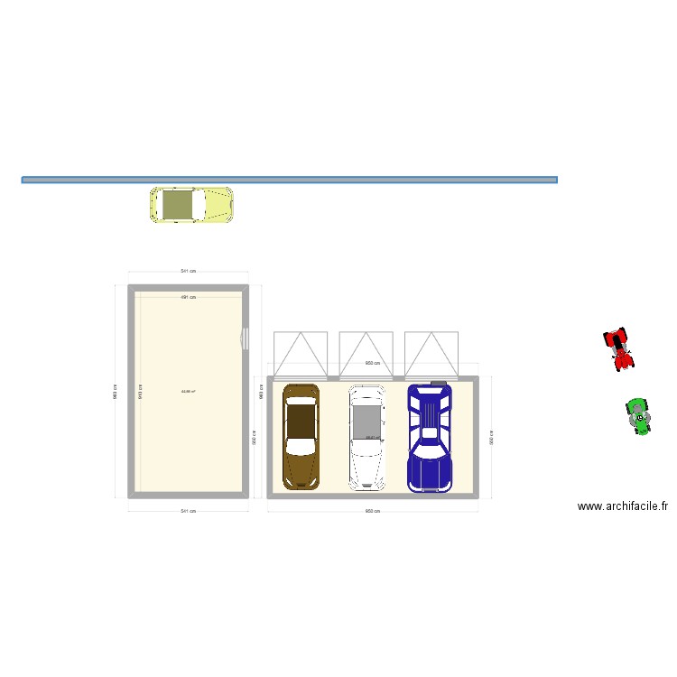 Garage. Plan de 2 pièces et 91 m2