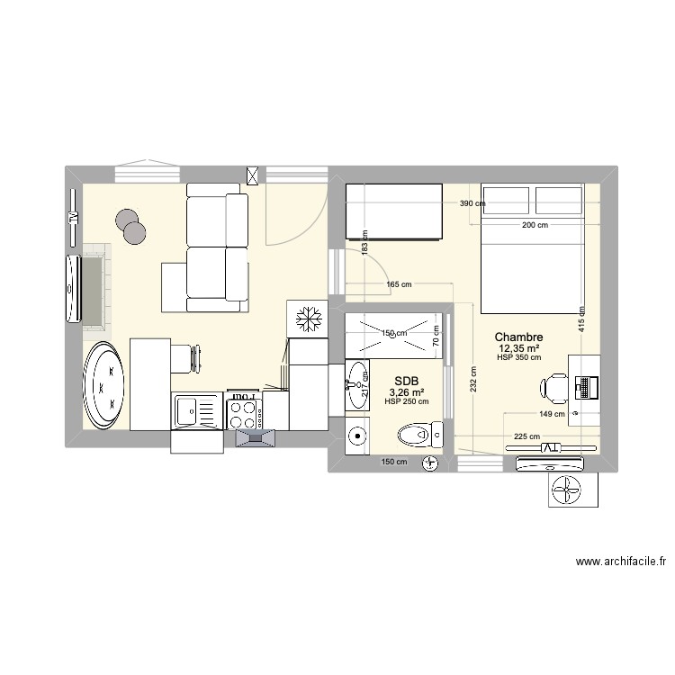 MDB 205 LOIRE 2. Plan de 3 pièces et 30 m2