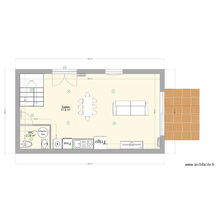 Maison 4 - RDC. Plan de 2 pièces et 34 m2