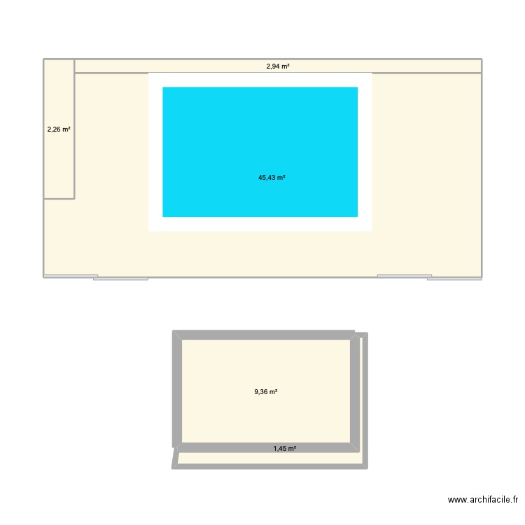 piscine perso fini. Plan de 5 pièces et 61 m2