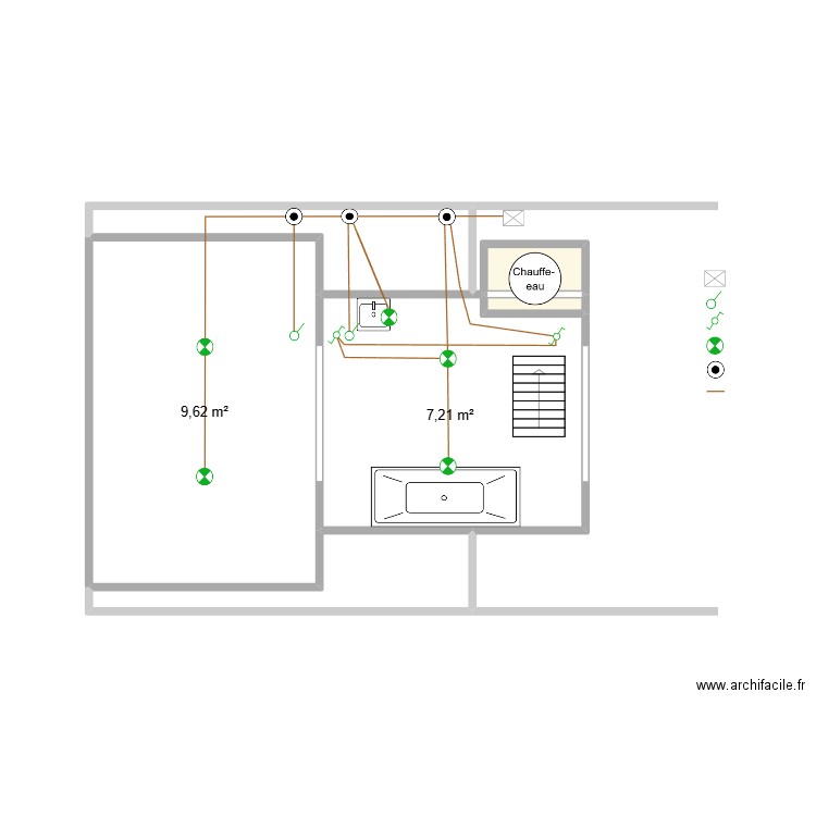 mezzanine éclairage. Plan de 6 pièces et 22 m2