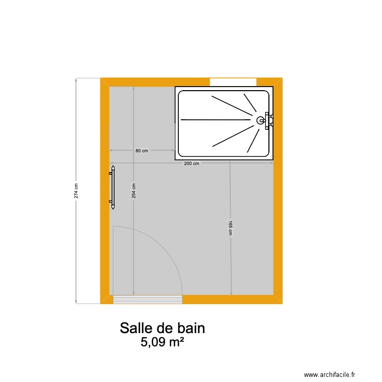 Salle de Bain. Plan de 1 pièce et 5 m2