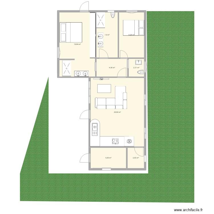 MAISON JEFF ET PERLE. Plan de 8 pièces et 81 m2